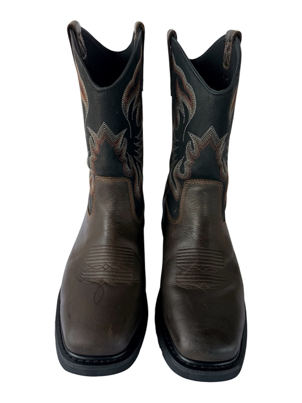 Euro Star Men's Brown and Black Western Work Boots with Decorative Stitching